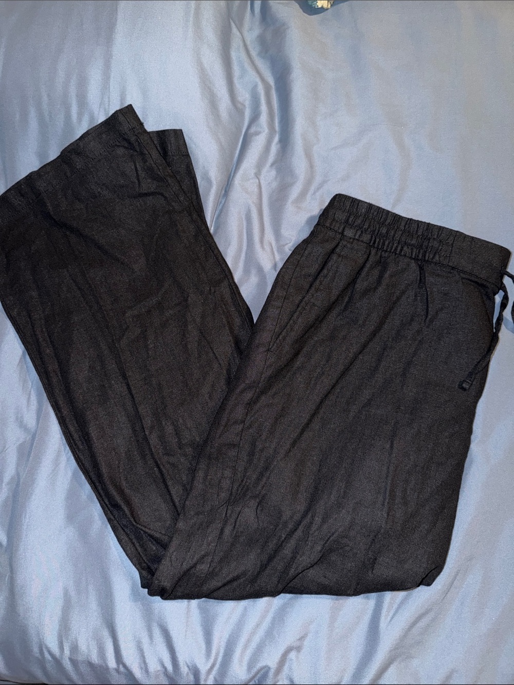 Old Navy Wide-Leg Linen Blend Black Pull-On Pants